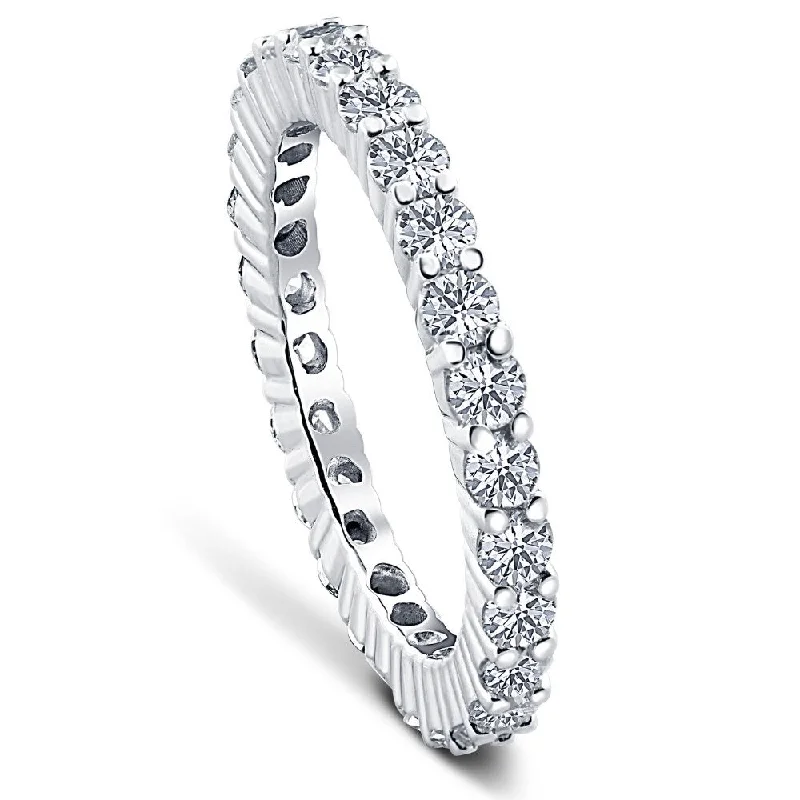 Women’s affordable engagement rings-1 Ct T.W. Lab Grown Diamond Eternity Ring 14k White Gold Stackable Wedding Band