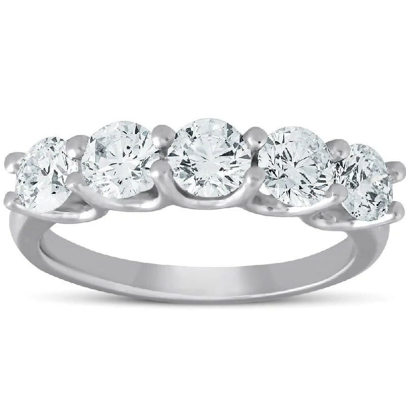 Women’s platinum engagement rings-Pompeii3 14k White Gold 1 1/2 Ct TDW Diamond Five Stone Wedding Ring Lab Grown (G-H/VS1-VS2)