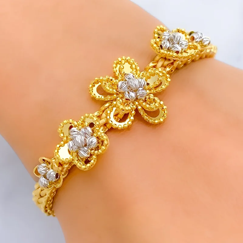 Women’s bridal bangle bracelets-Magnificent Flower 21k Gold CZ Bracelet