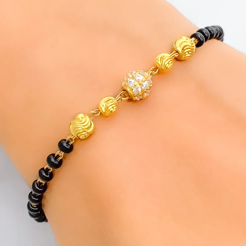 Women’s gold bangle bracelets-Timeless Delightful 22k Gold Black Bead CZ Bracelet