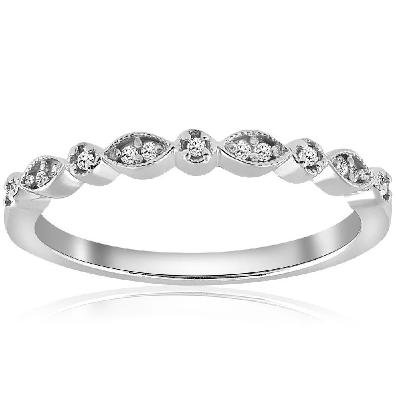 Women’s antique diamond engagement rings-14K White Gold 1/6 ct TDW Diamond Stackable Womens Wedding Anniversary Ring