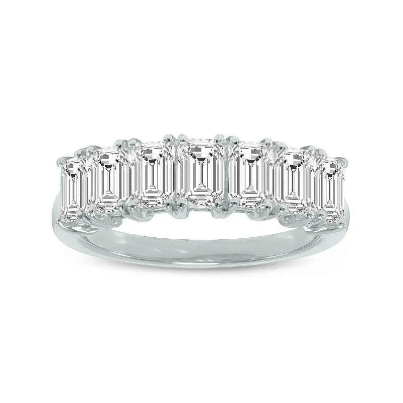 Women’s vintage-inspired engagement rings-Marquee 3/4 Carat TW Emerald Cut Seven Stone Lab Grown Diamond Wedding Anniversary Ring 14K White Gold