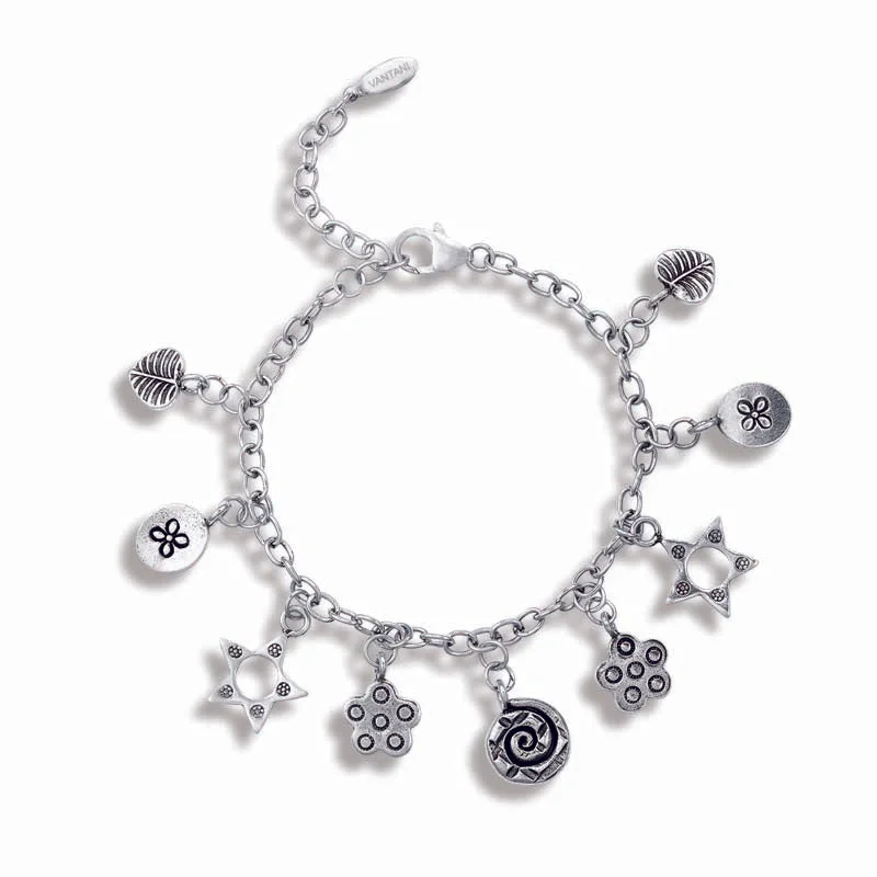 Women’s gemstone bracelets-STERLING SILVER NATURE CHARMS BRACELET