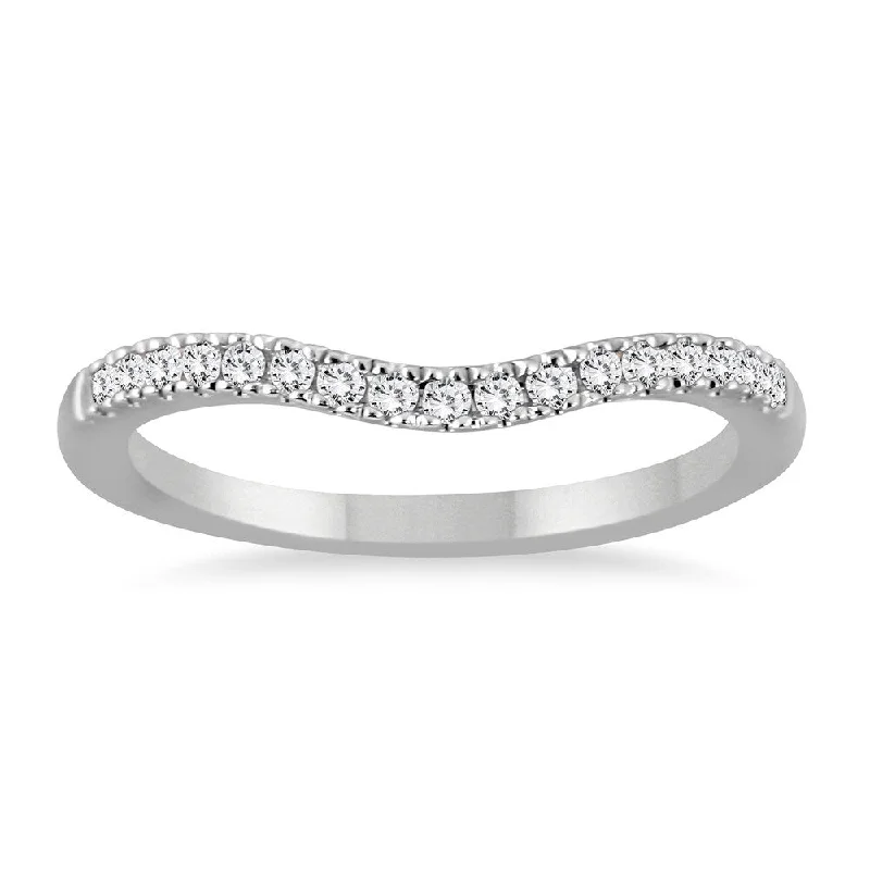 Women’s platinum solitaire engagement rings-1/8 Carat TW Diamond Curved Wedding Band in 14K White Gold