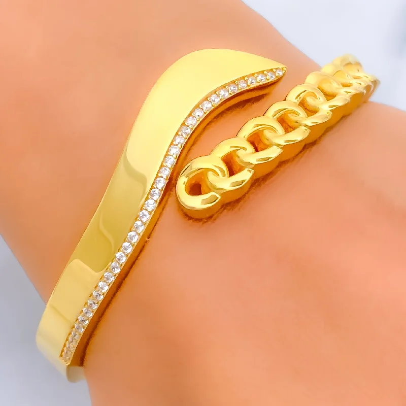 Women’s gemstone cuff bracelets-Iconic Gorgeous 21k Gold CZ Bangle Bracelet