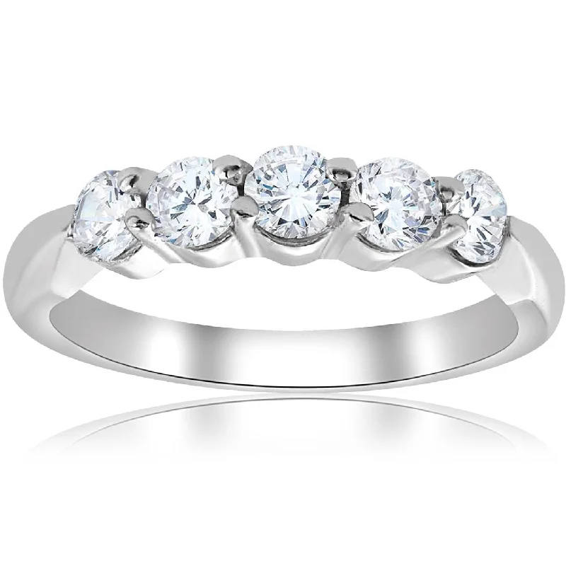 Women’s solitaire engagement rings-1/2ct Round Diamond Wedding Ring White Gold Five Stone