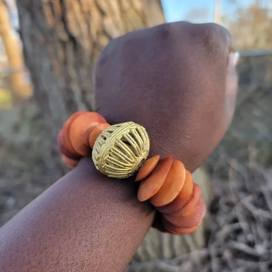 Women’s beaded bracelets-Bone Brass African Bracelet, Tribal Jewelry