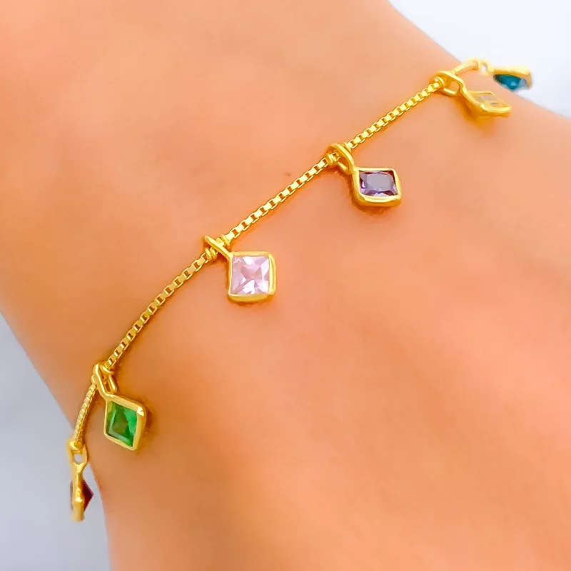 Women’s silver chain bracelets-Bold Geometric 22k Gold CZ Bracelet