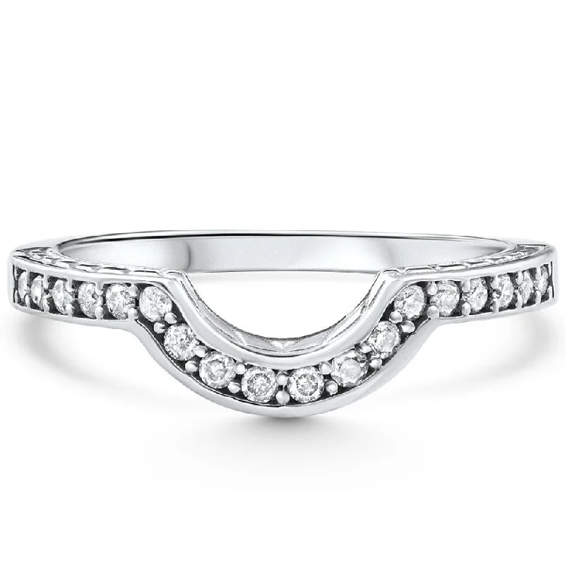 Women’s platinum diamond engagement rings-1/4ct Notched Wedding Ring Curved Antique Like Enhancer