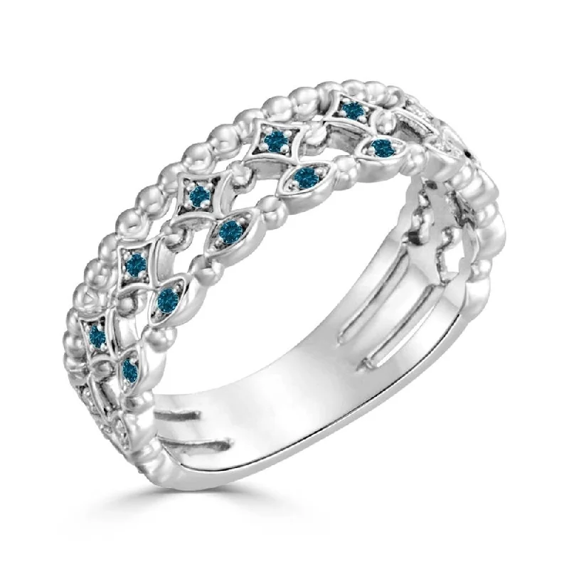 Women’s cushion-cut engagement rings with halo-Auriya 10k Gold 1/8ctw Vintage Lace Stackable Blue Diamond Wedding Band