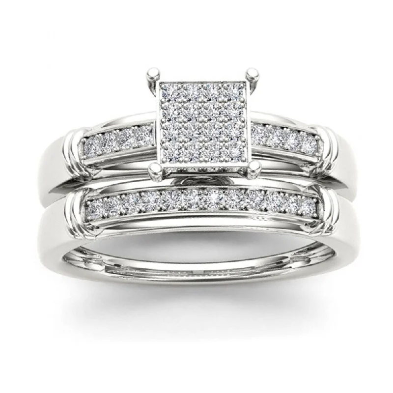 Women’s designer engagement rings-De Couer S925 Sterling Silver 1/5ct TDW Diamond Wedding Ring Set - White H-I - White H-I