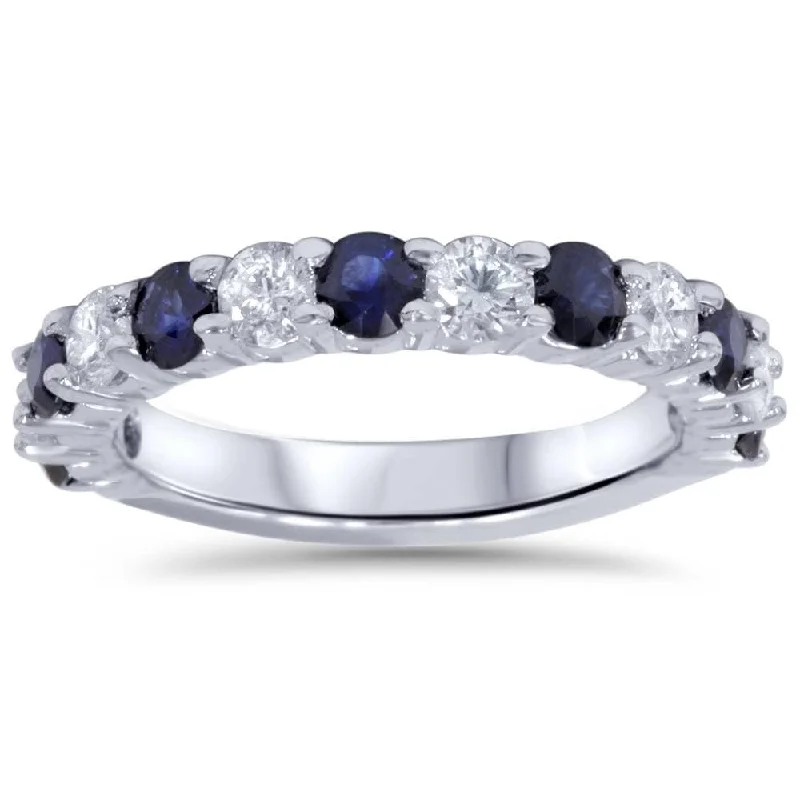 Women’s diamond band engagement rings-2ct Diamond & Blue Sapphire Wedding Ring White Gold