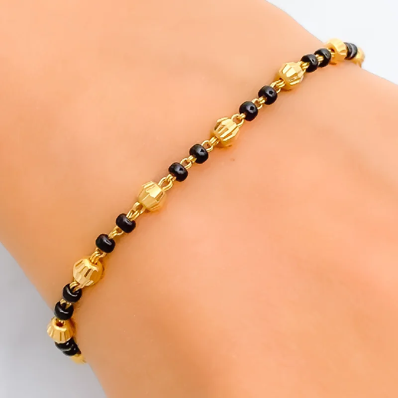 Women’s diamond bracelets-Dainty Chic 22k Gold Black Bead Bracelet