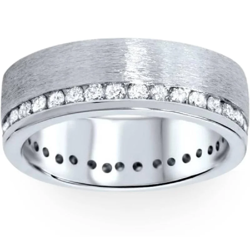 Women’s stackable engagement rings-1 1/10ct Diamond Eternity Wedding Ring Brushed Band