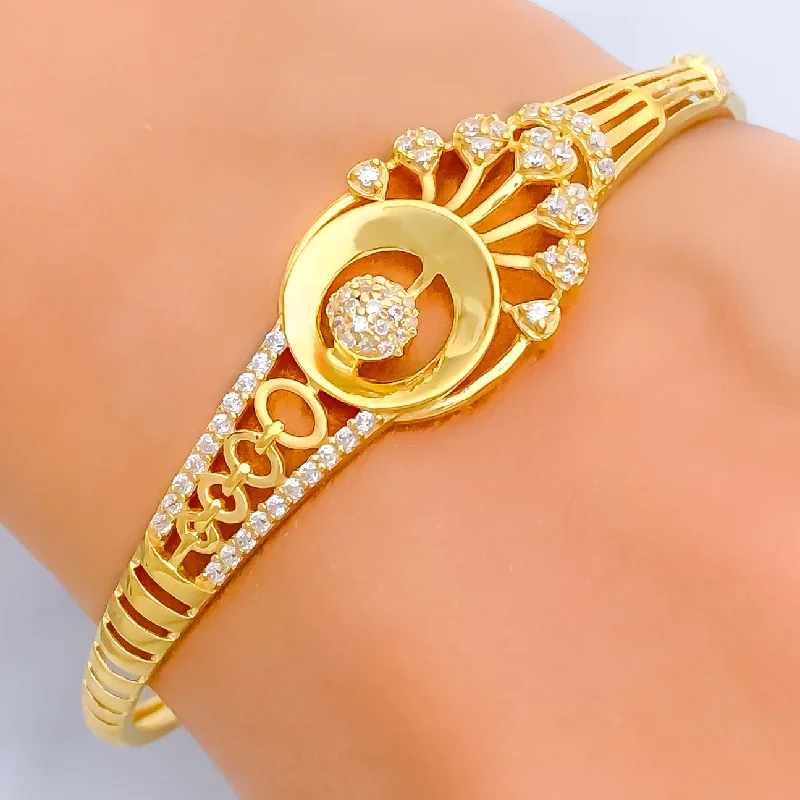 Women’s bangles-Fashionable Detailed 22k Gold CZ Bangle Bracelet