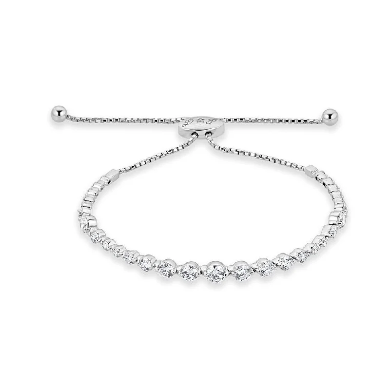 Women’s sterling silver bangles-Shared Prong Adjustable Bracelet