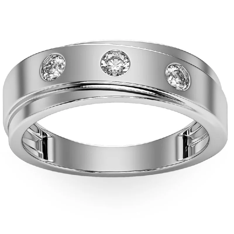 Women’s eco-friendly engagement rings-VS 1/2Ct Diamond Ring Men's Lab Grown 3 Stone Polished Wedding Band in 10k Gold