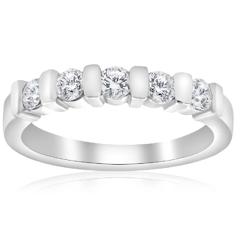 Women’s engagement rings with pave diamonds-1/2ct 5-Stone Diamond Bar Set Wedding White Gold Bridal Ring