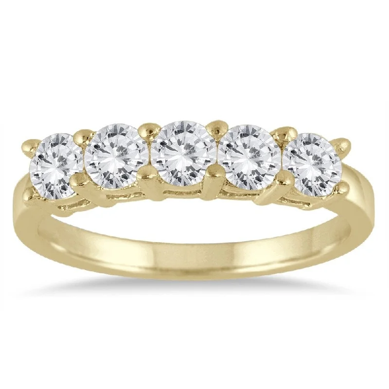 Women’s princess-cut engagement rings-1 Carat TW Five Stone Wedding Band in 14K Yellow Gold