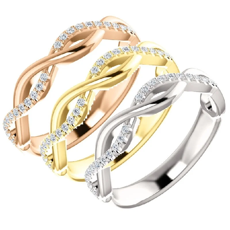 Women’s engagement rings with diamond accents-1/8ct Diamond Infinity Wedding Ring Available in White, Yellow, or Rose Gold