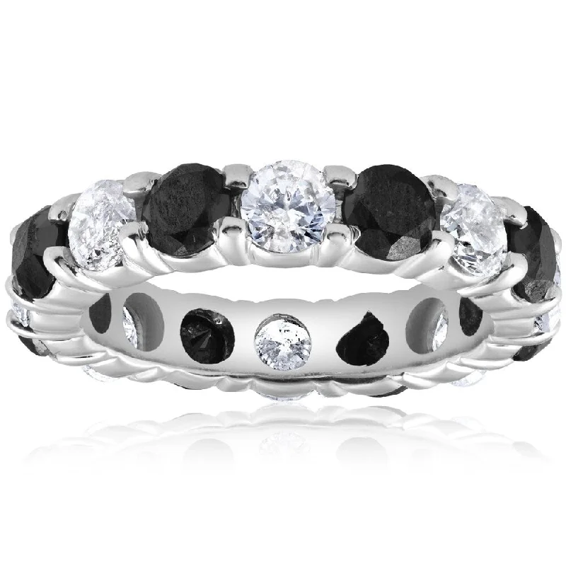 Women’s diamond engagement rings-Pompeii3 14k White Gold 5 ct TDW Black & White Diamond Eternity Ring Womens Wedding Band