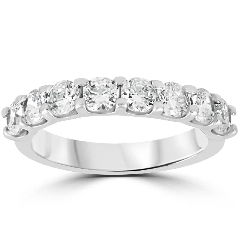 Women’s fancy diamond engagement rings-U Prong Diamond 1 1/2 Carat Wedding Ring 14K White Gold Womens Stackable Band