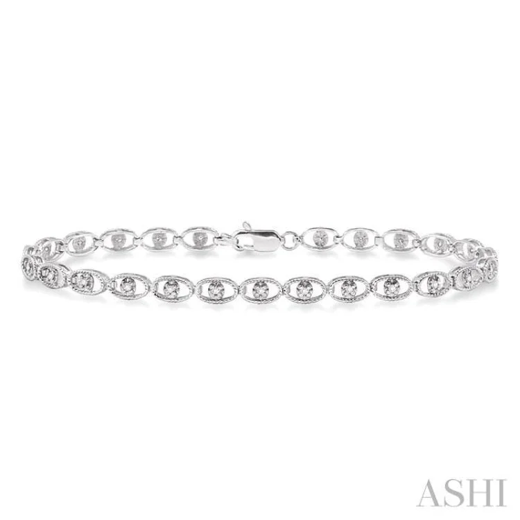 Women’s tennis bracelets-1/4 Ctw Oval Shape Single Cut Diamond Link Bracelet in 10K White Gold