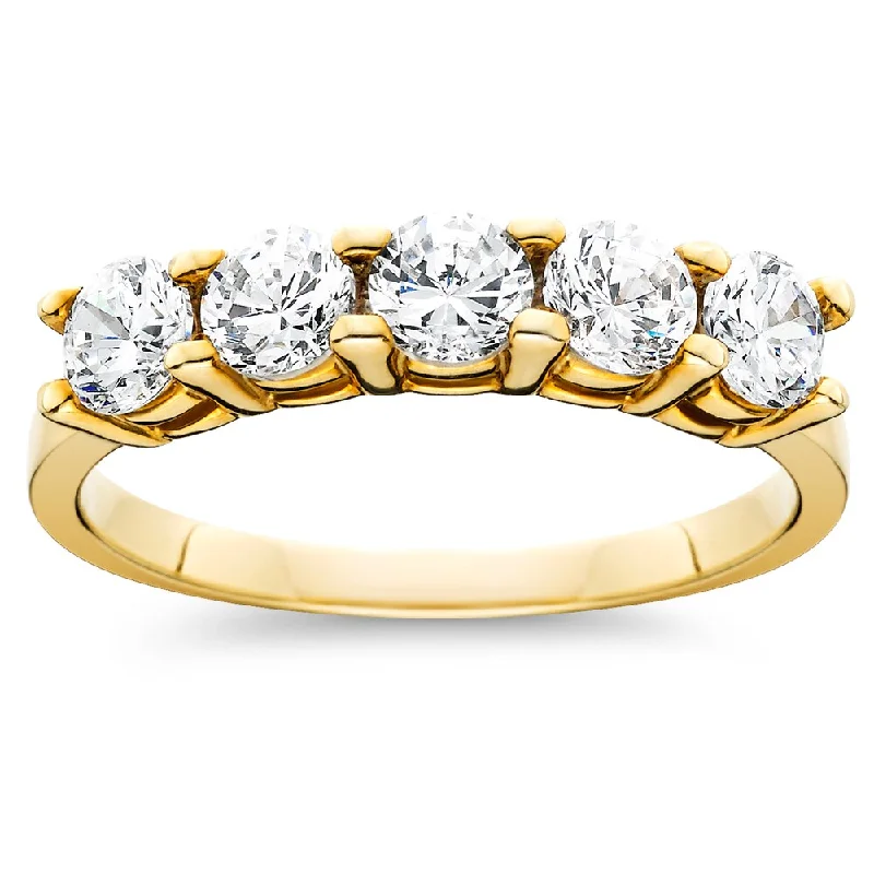 Women’s yellow gold engagement rings-14k Yellow Gold 1ct White Diamond 5-Stone Womens Wedding Ring