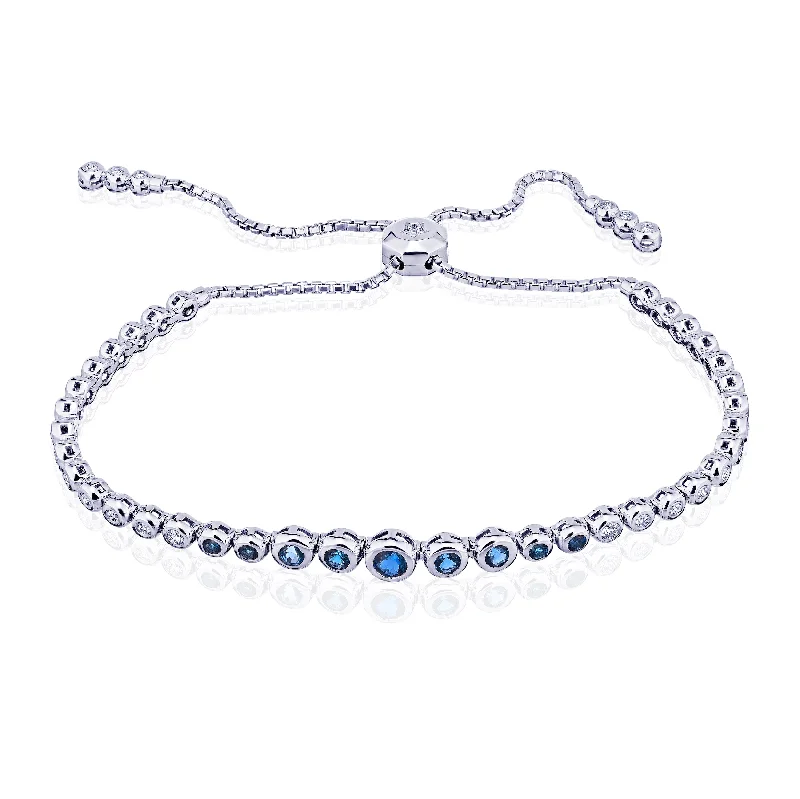 Women’s delicate bangle bracelets-Blue Topaz and Diamond Adjustable Bracelet