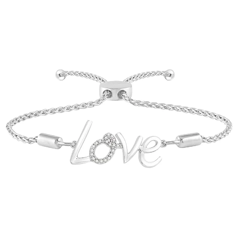 Women’s zodiac bracelets-Love Bolo Bracelet in Sterling Silver with Diamonds (1/20ct tw)