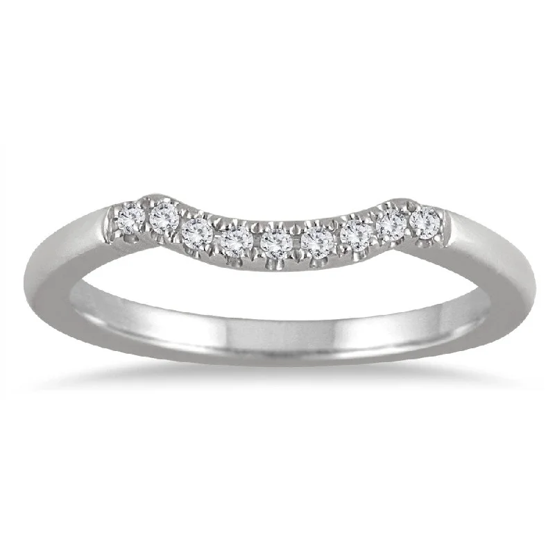 Women’s eco-friendly engagement rings-1/10 Carat TW Curved Diamond Wedding Band in 14K White Gold