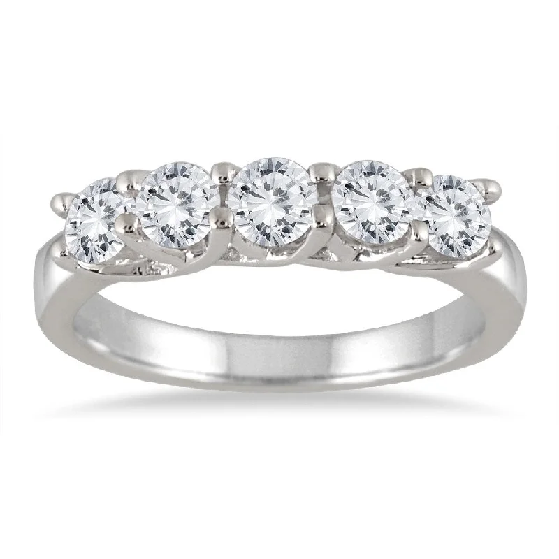 Women’s affordable vintage engagement rings-1 Carat TW Five Stone Diamond Wedding Band in 10K White Gold