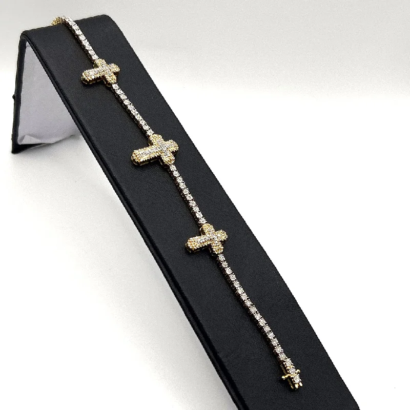 Women’s pearl bangles-Diamond Cross Tennis Bracelet