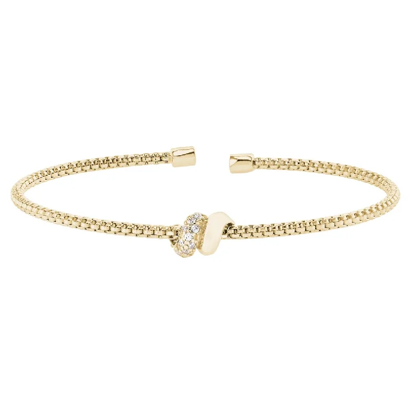 Women’s lucky charm bracelets-Bella Cavo Cubic Zirconia Flexible Cuff Bracelet in Sterling Silver and Gold Plate