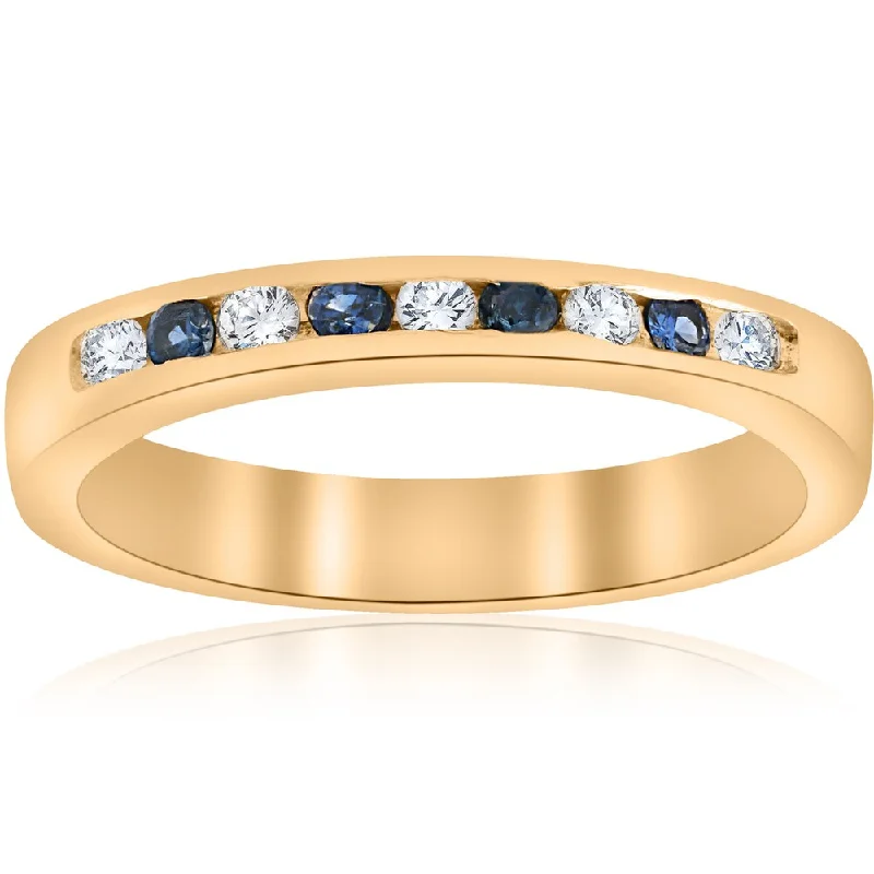 Women’s large diamond engagement rings-14k Yellow Gold 1/3 ct TW Diamond & Blue Sapphire Anniversary Wedding Ring (I-J, I2-I3)