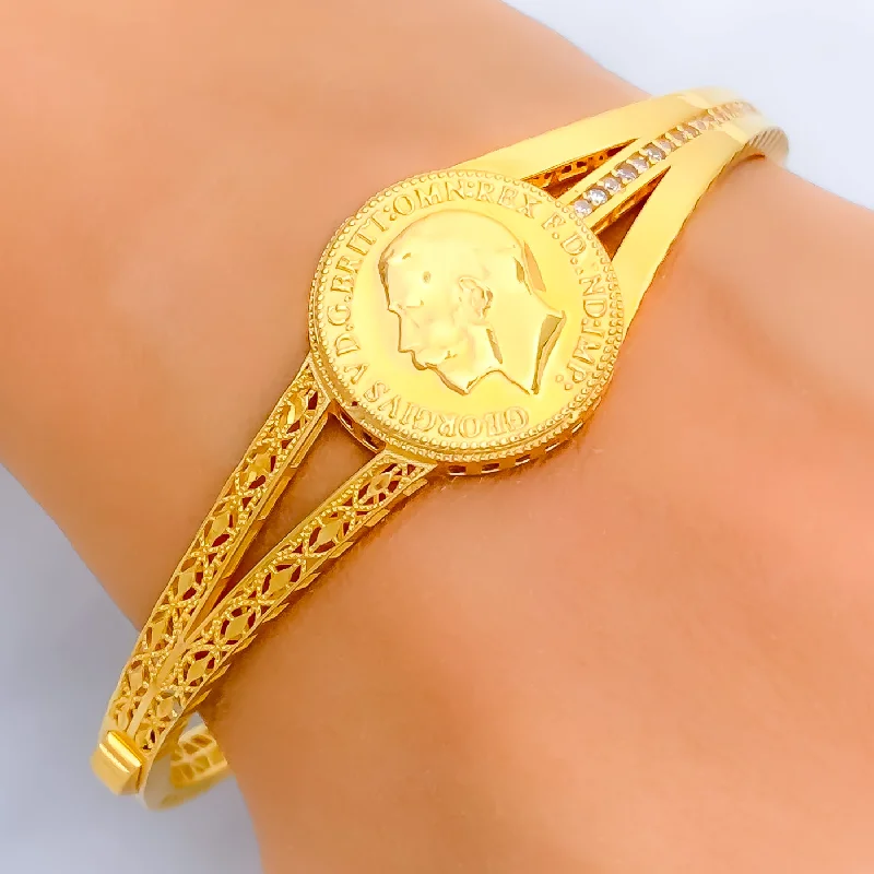 Women’s lucky charm bracelets-Palatial Radiant 21k Statement Bangle Bracelet