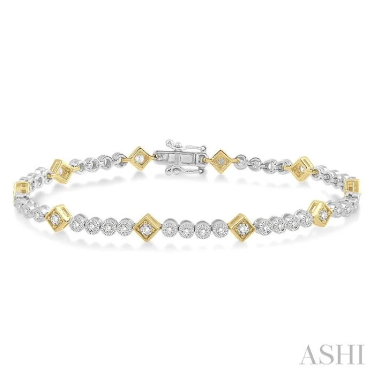 Women’s fashion chain bracelets-1 1/2 Ctw Round & Diamond Mount Round Cut Diamond Bracelet in 14K White and Yellow Gold