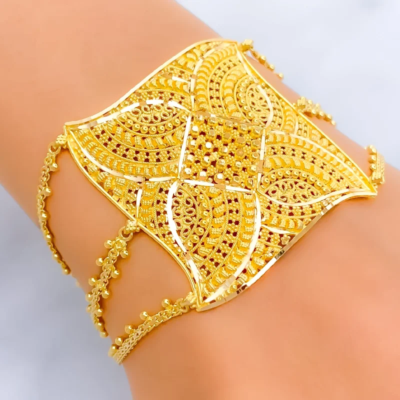 Women’s woven bracelets-Stunning Floral 22k Gold Statement Bracelet