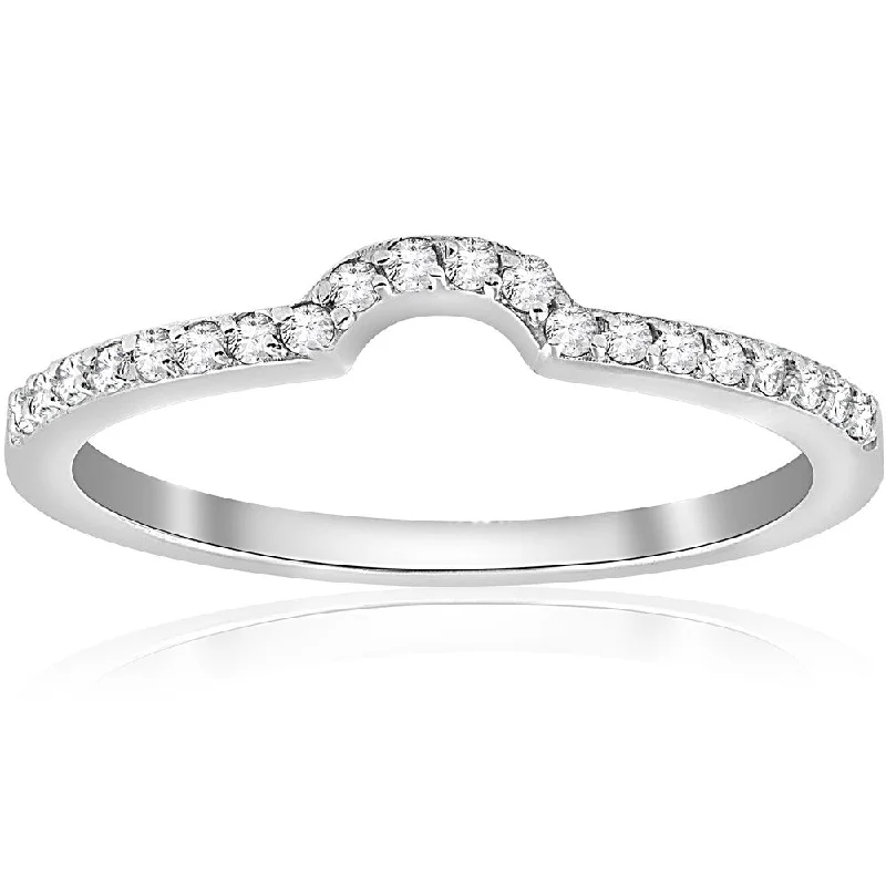 Women’s antique engagement rings-14K White Gold 1/6 ct TDW Diamond Stackable Notched Curved Wedding Anniversary Ring