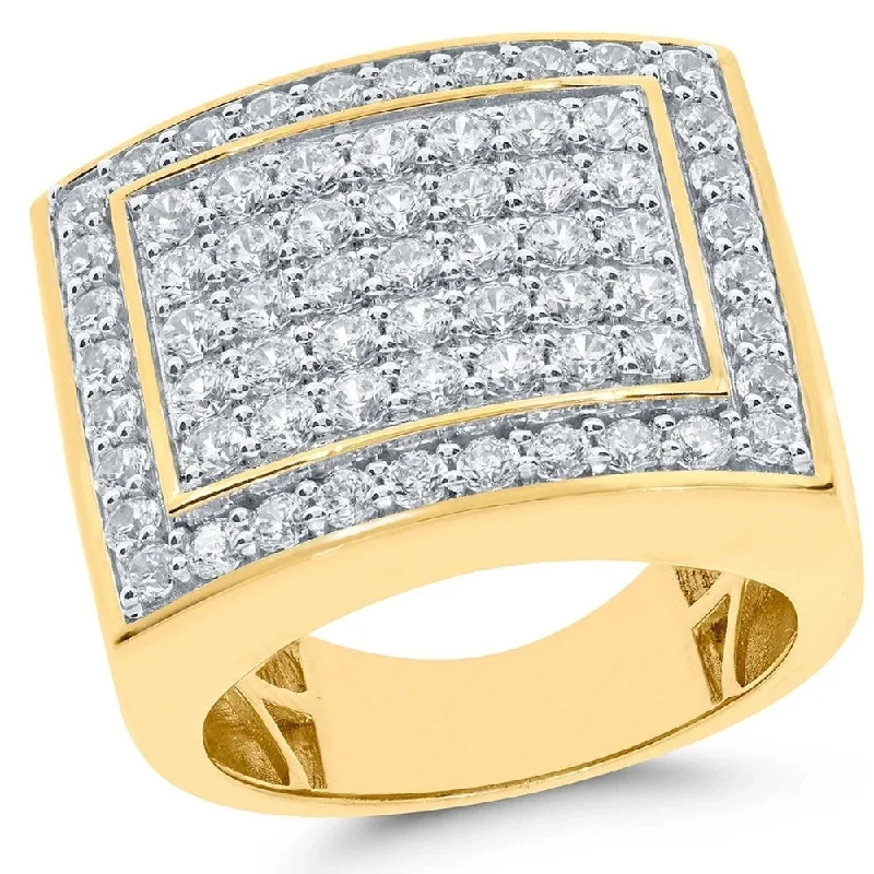 Women’s cushion-cut diamond engagement rings-3Ct Diamond Men's Pave Anniversary Wedding Ring in 10k Yellow Gold