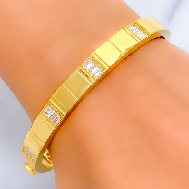 Women’s statement cuff bracelets-Dazzling Tasteful 21k Gold CZ Bangle Bracelet