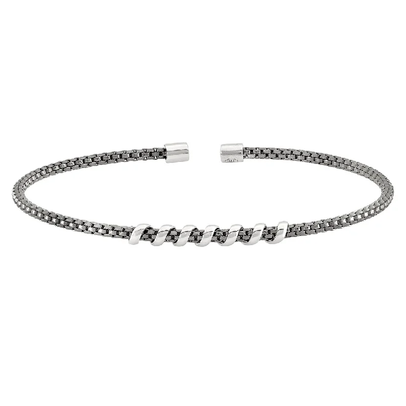 Women’s pearl charm bracelets-Bella Cavo Coil Wrap Flexible Cuff Bracelet in Sterling Silver with Black Rhodium