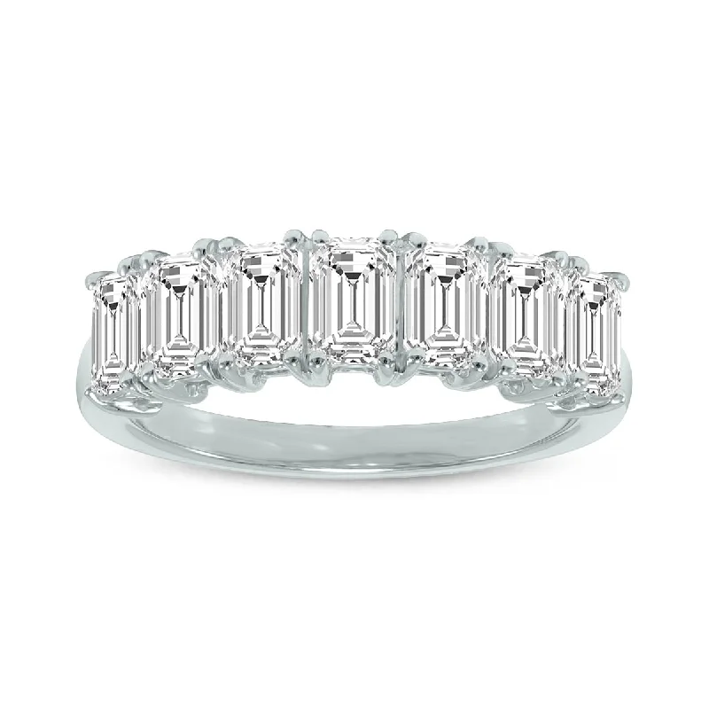 Women’s emerald cut engagement rings-Marquee 3.50 Carat TW Emerald Cut Seven Stone Lab Grown Diamond Wedding Anniversary Ring 14K White Gold