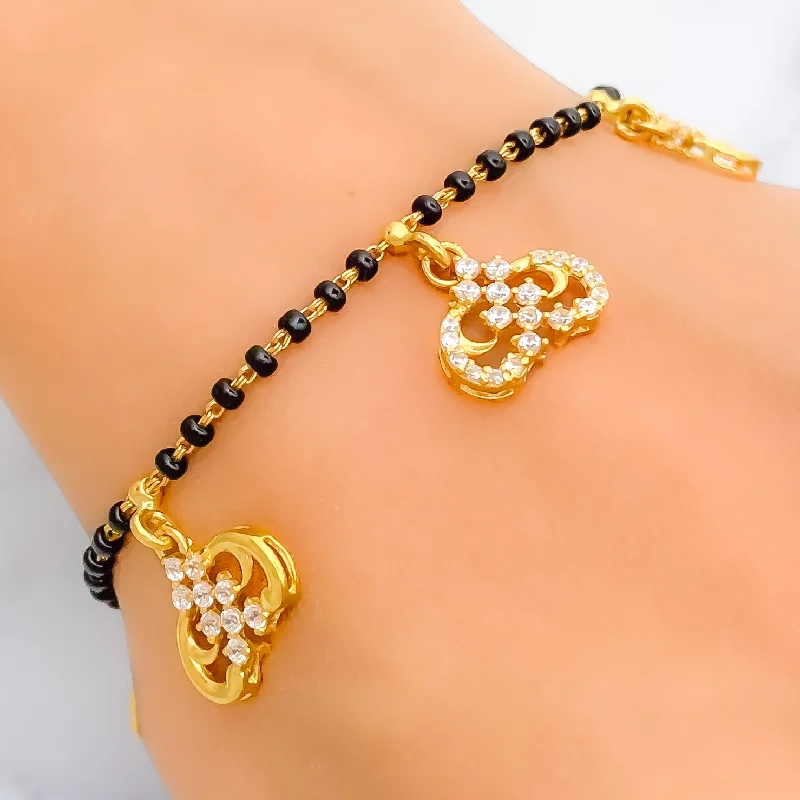 Women’s pearl bangles-Captivating Adorned 22k Gold Black Bead CZ Bracelet