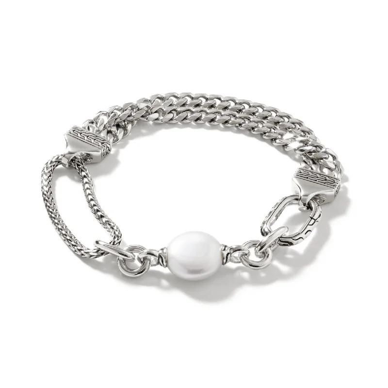 Women’s engraved bangle bracelets-John Hardy Classic Chain Collection Cultured Freshwater Pearl Bracelet in Sterling Silver (13mm pearl)