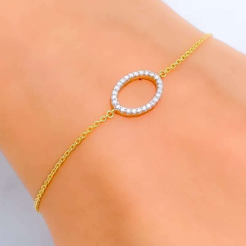 Women’s statement bracelets-Ornate Oval-Shaped Diamond + 18k Gold Bracelet