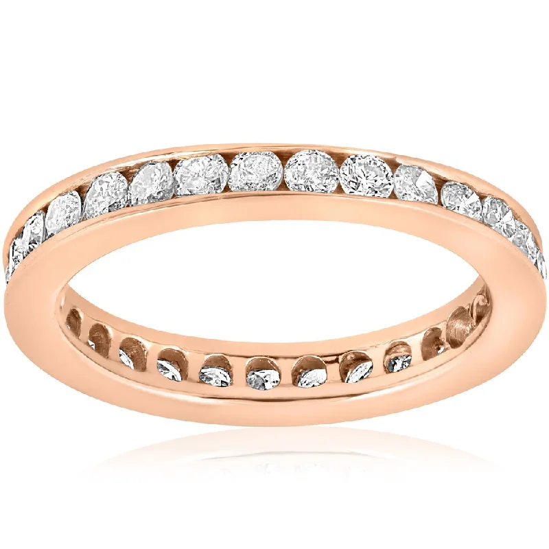 Women’s custom engagement rings-14k Rose Gold 1ct TDW Diamond Channel Set Eternity Wedding Ring - White