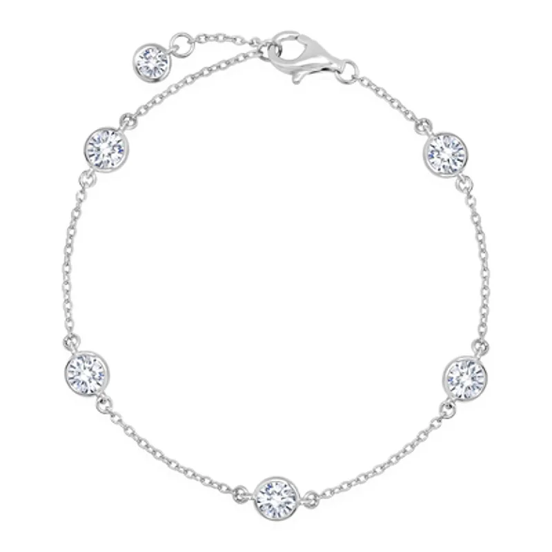 Women’s color stone bracelets-Crislu Cubic Zirconia Bezel Bracelet in Sterling Silver with Platinum Finish