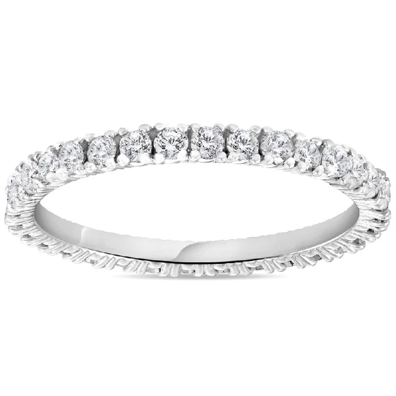 Women’s vintage-inspired engagement rings-Pompeii3 14k White Gold 5/8 ct TDW Diamond Stackable Wedding Ring Womens Anniversary Band