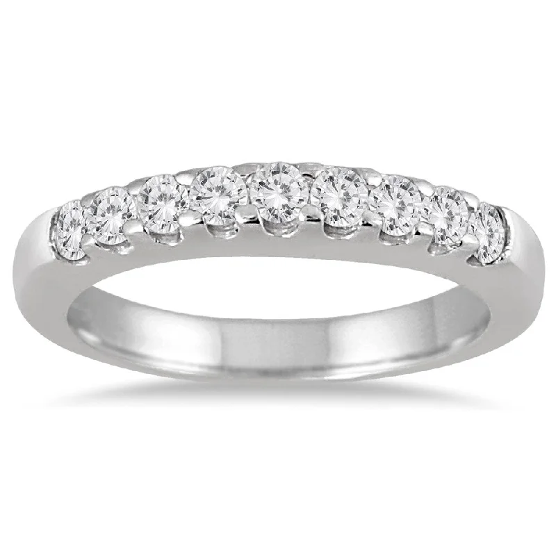 Women’s solitaire engagement rings-Marquee Jewels 10k White Gold 1/2ct TDW Diamond 9 Stone Wedding Band (J-K, I2-I3)